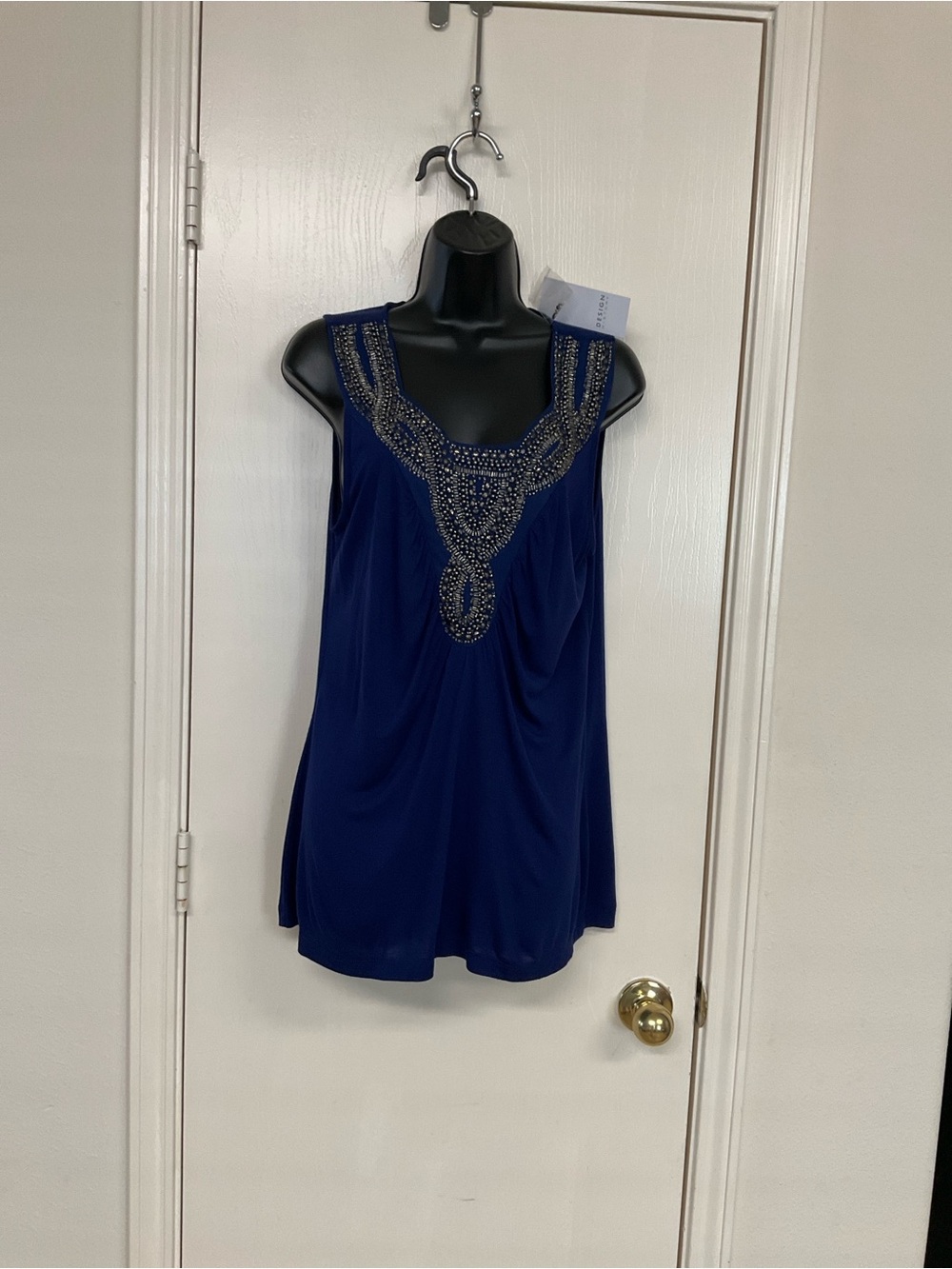 Design History Beaded Navy Sleeveless Camisole